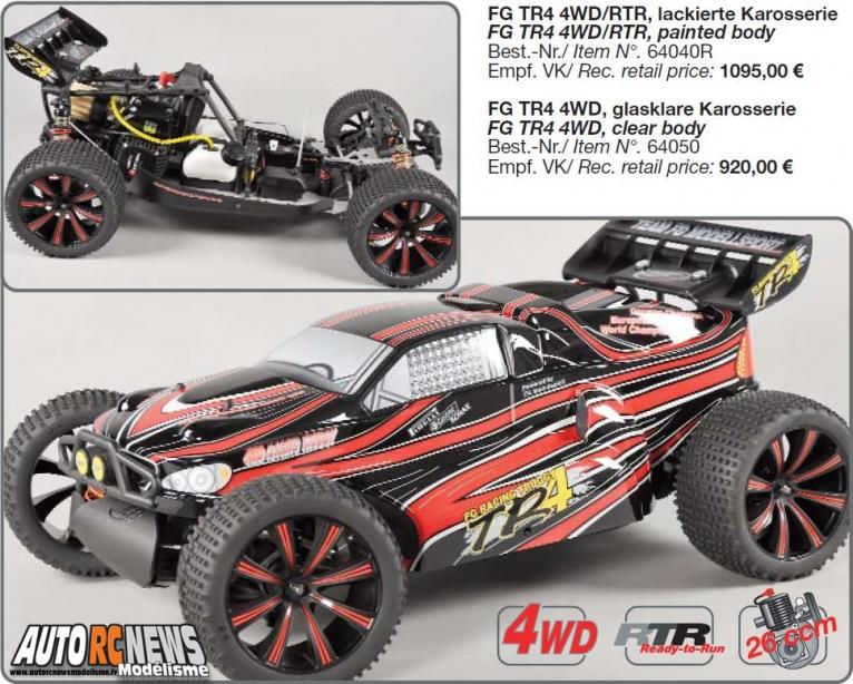 FG TR4 4WD RTR. voiture de modélisme auto radiocommandée à l'échelle 1/5ème. FG tr4 disponible en mode thermique ou brushless. fg modellsport